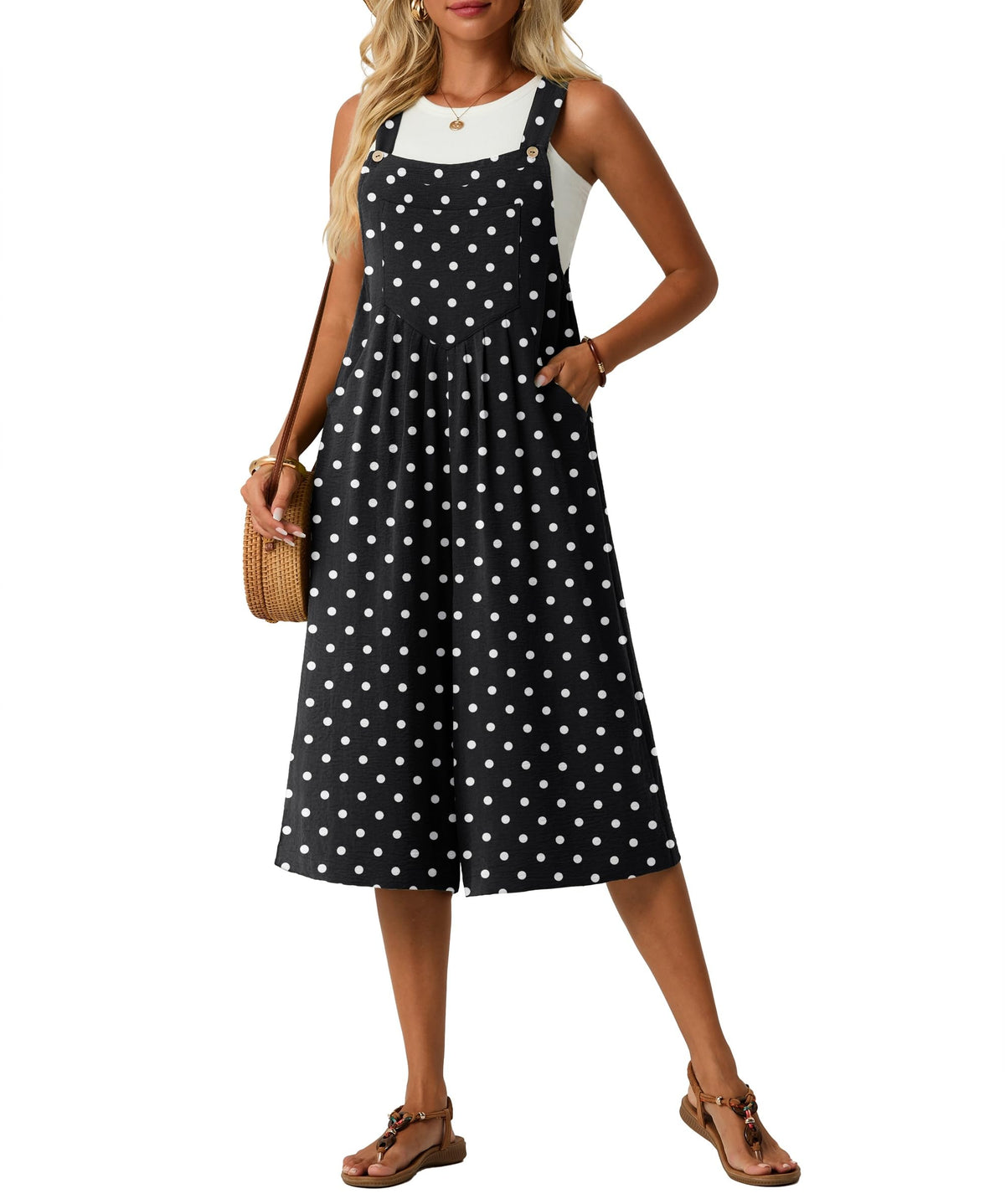 Lepunuo Womens Summer Capri Wide Leg Pants Rompers Boho Loose Fit
