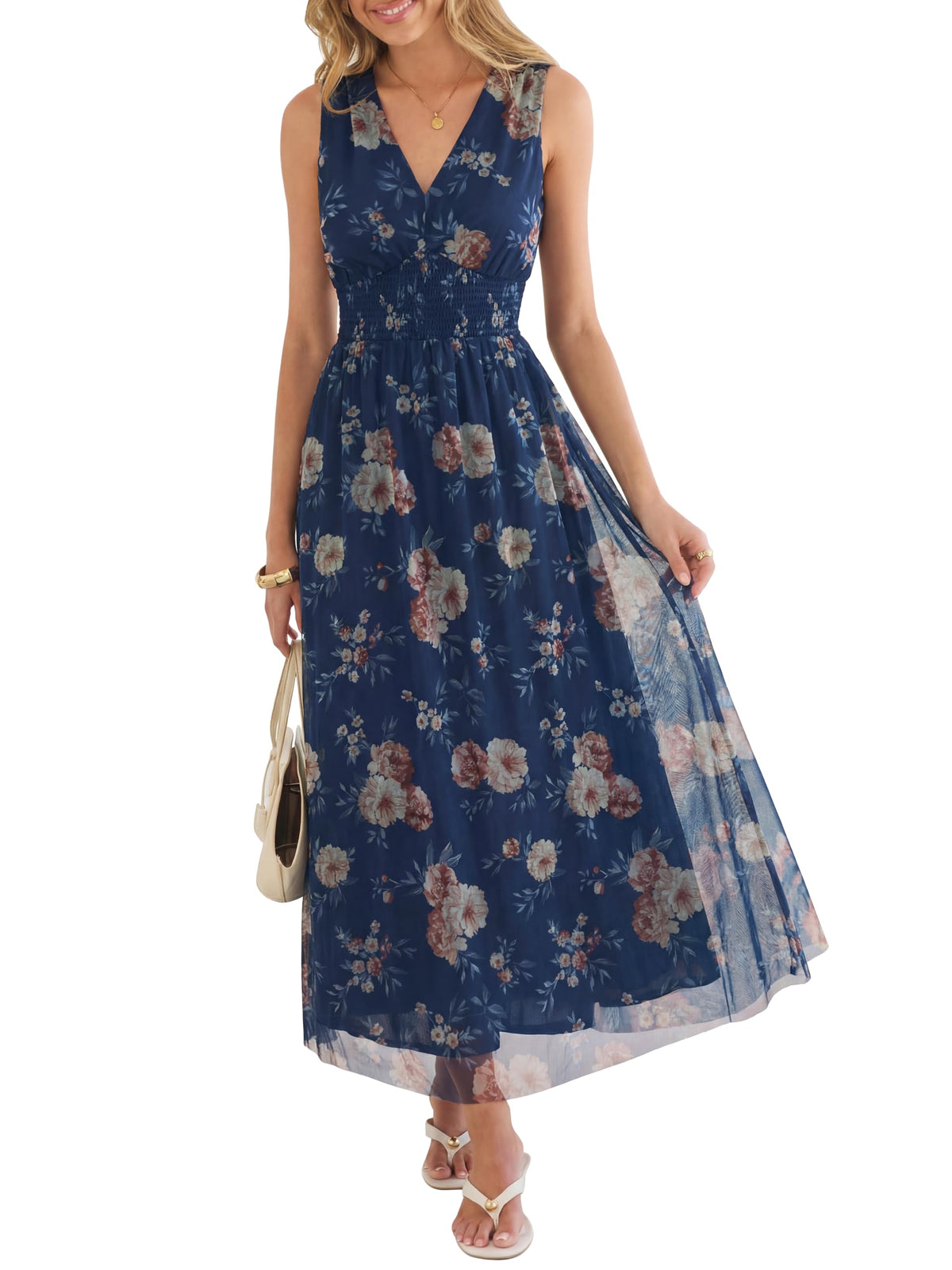 ANRABESS Women's Floral Tulle Wedding Guest Maxi Dress