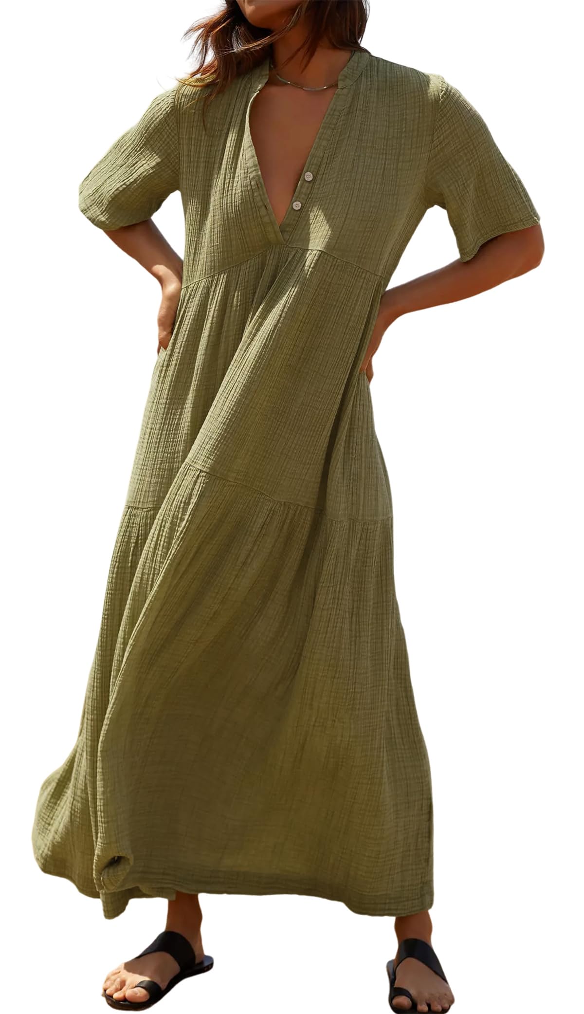 R.Vivimos Womens Summer Cotton Casual Flowy Maxi Dress