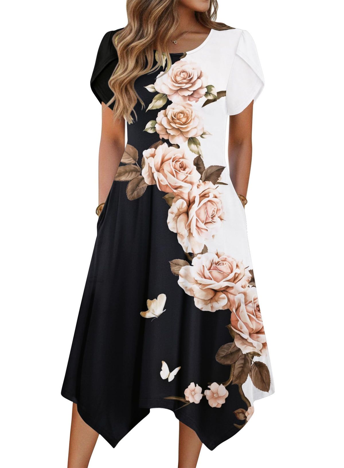 Zeagoo Womens Casual Dress for Summer Loose Hankerchief Flare Midi Sundress