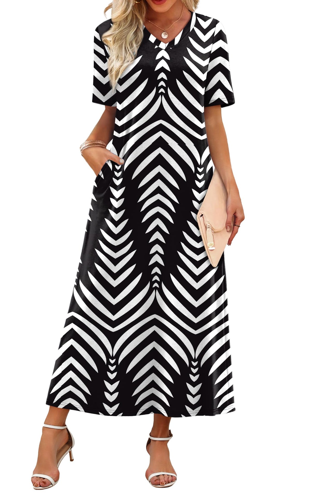 WIHOLL Women's Maxi Dresses V Neck Vacation Beach Sundresses Floral Travel Summer Dress