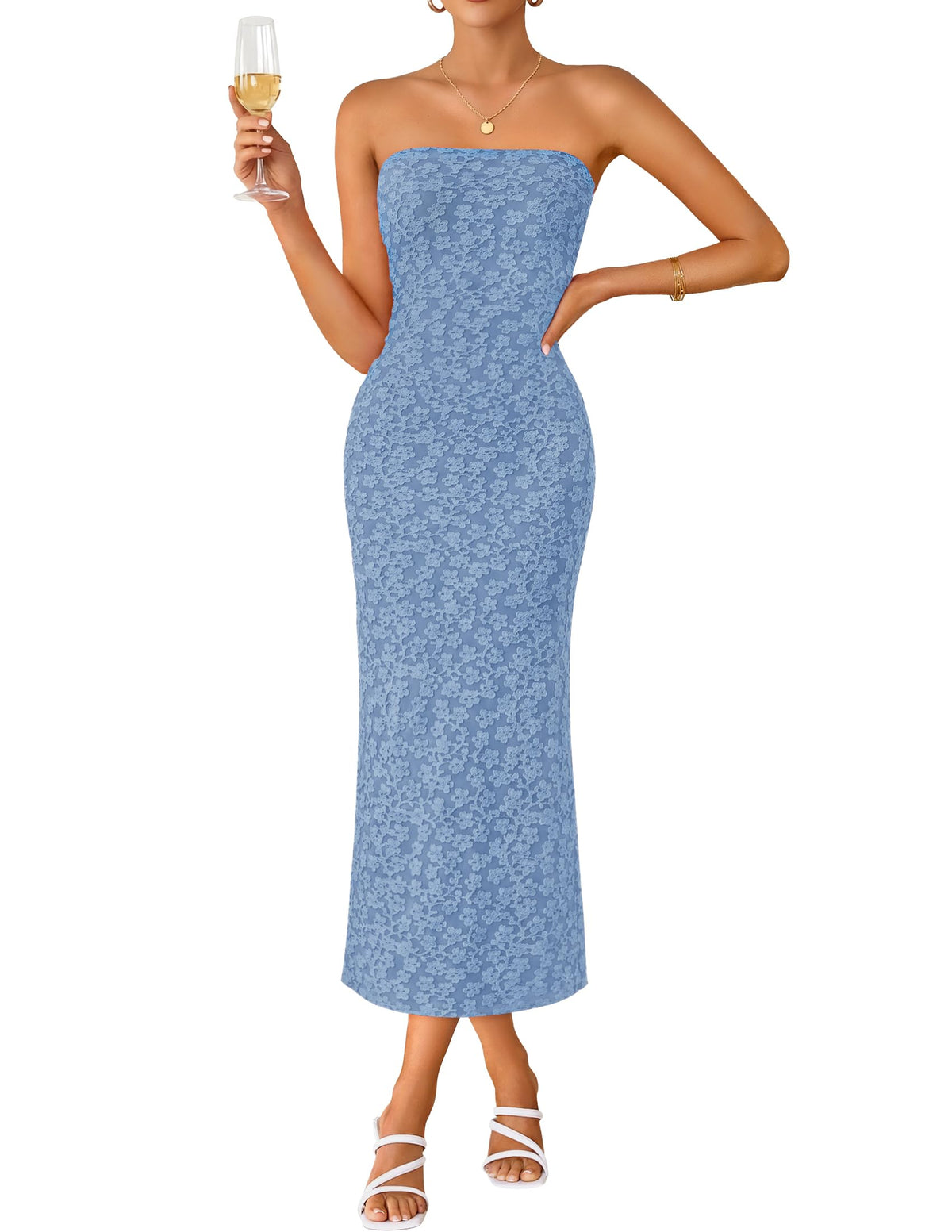 ZESICA Women's Floral Strapless Bodycon Weeding Guest Dress