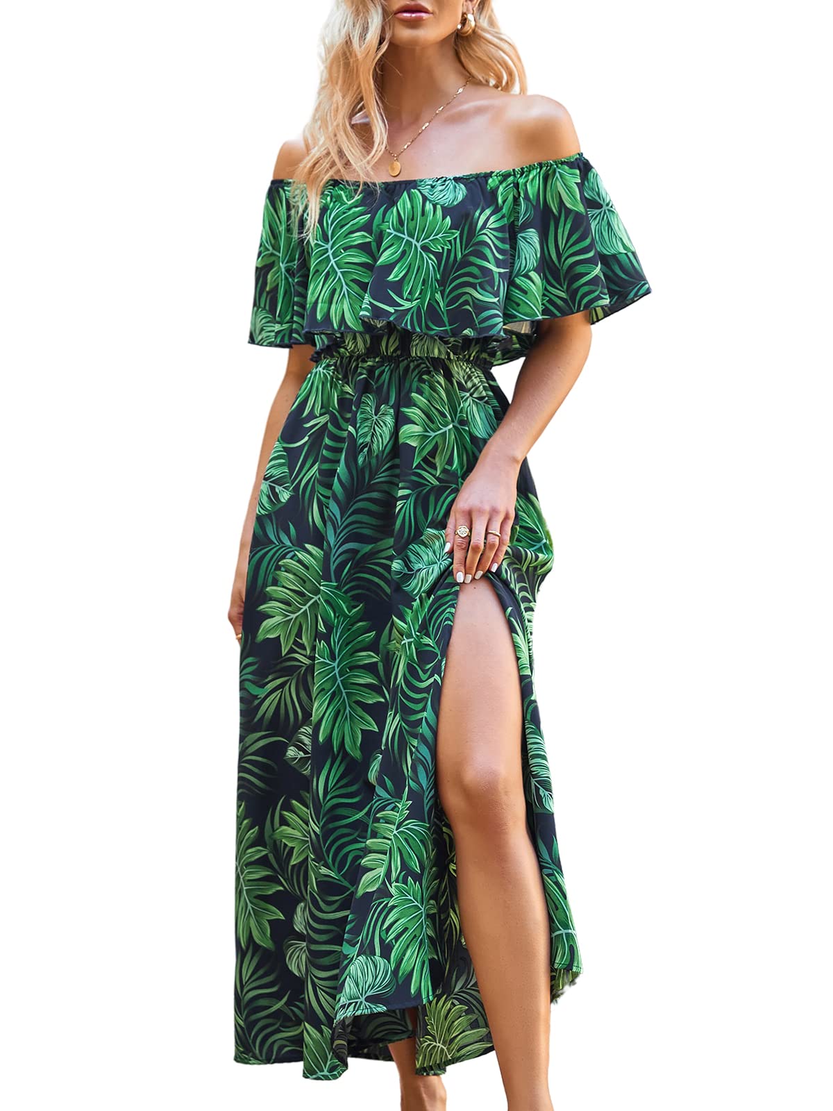 CUPSHE Womens Ruffle Floral Maxi Summer Dress Off Shoulder Beach Dress