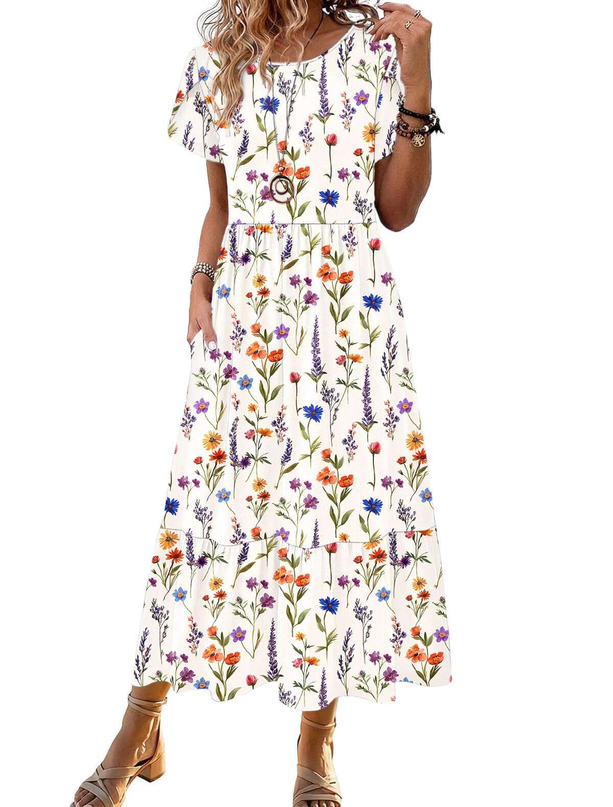 HOTOUCH Summer Dresses for Women 2026 Casual Midi Boho T Shirt Dress Ladies Sundress Aline Long Beach Vacation Clothes