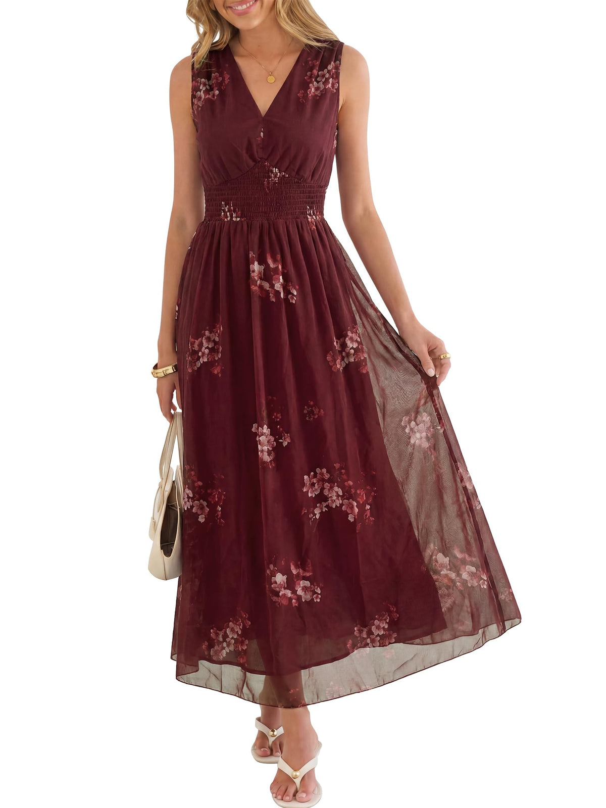 ANRABESS Women's Floral Tulle Wedding Guest Maxi Dress