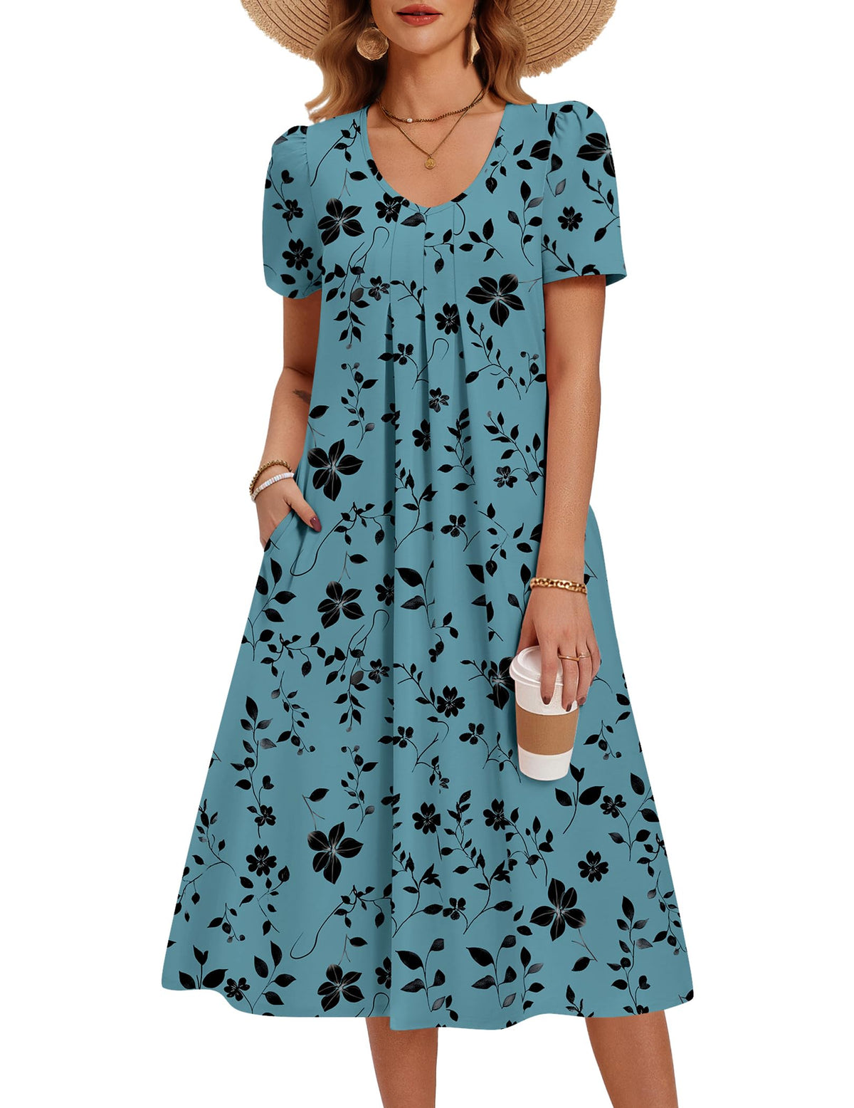 Zeagoo Summer Casual Dress for Womens Floral Midi Sundress with Pockets