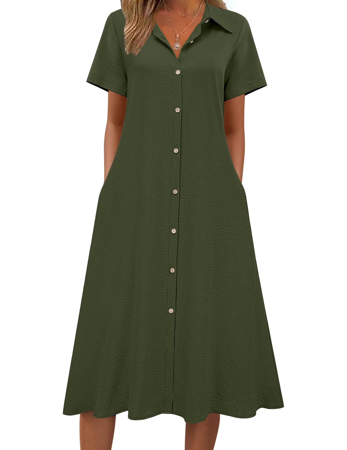 Zeagoo Summer Dresses for Women 2026 Button Down Shirt Dresses Aline Long Sundress Short Sleeve Beach Travel Cover Up
