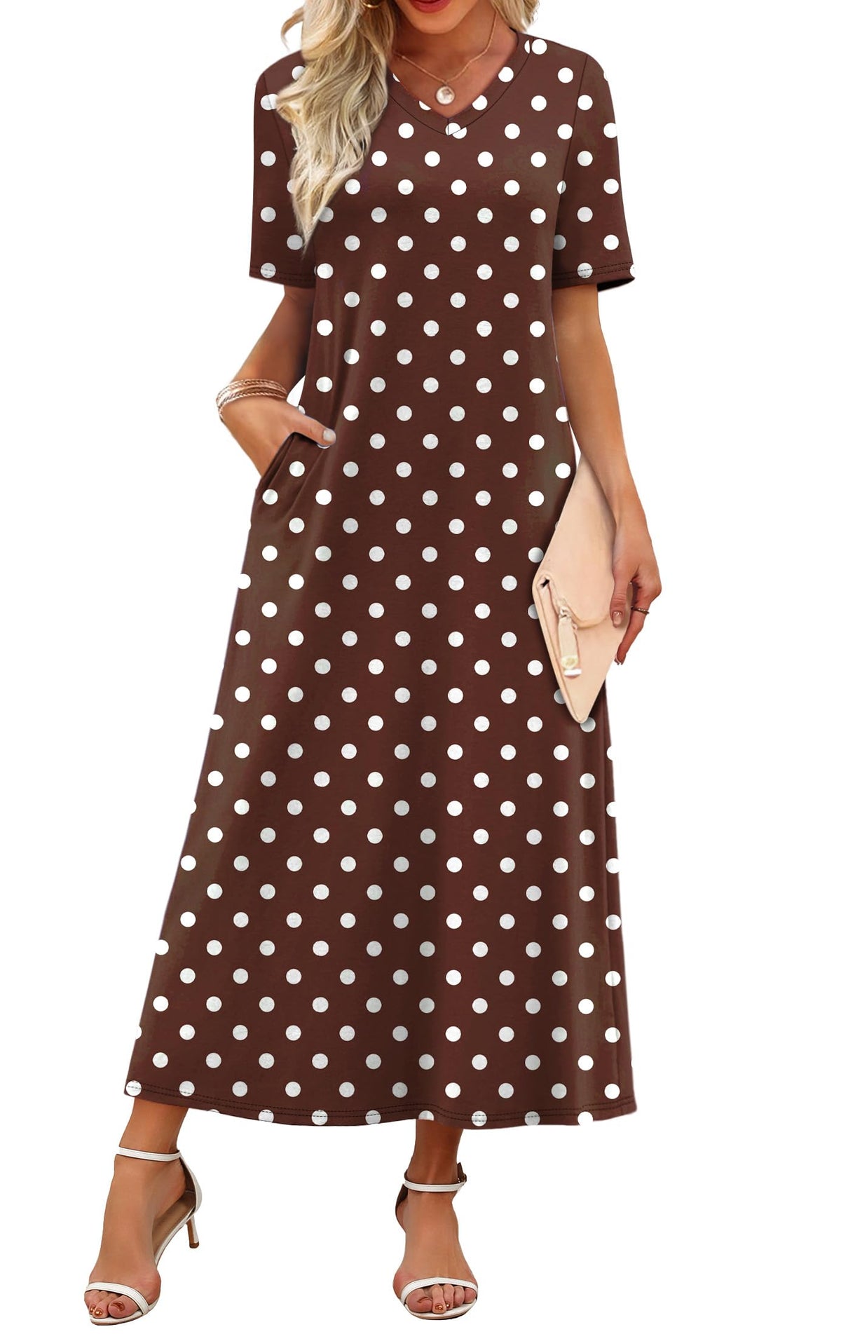WIHOLL Women's Maxi Dresses V Neck Vacation Beach Sundresses Floral Travel Summer Dress