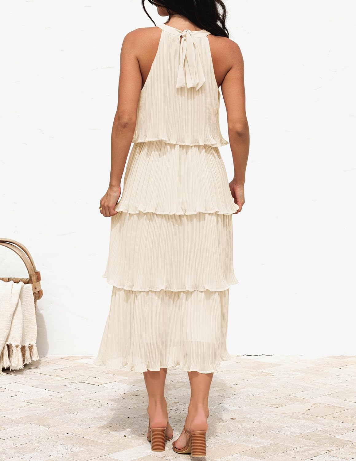 ZESICA Womens Summer Halter Ruffle Wedding Guest Midi Dresses