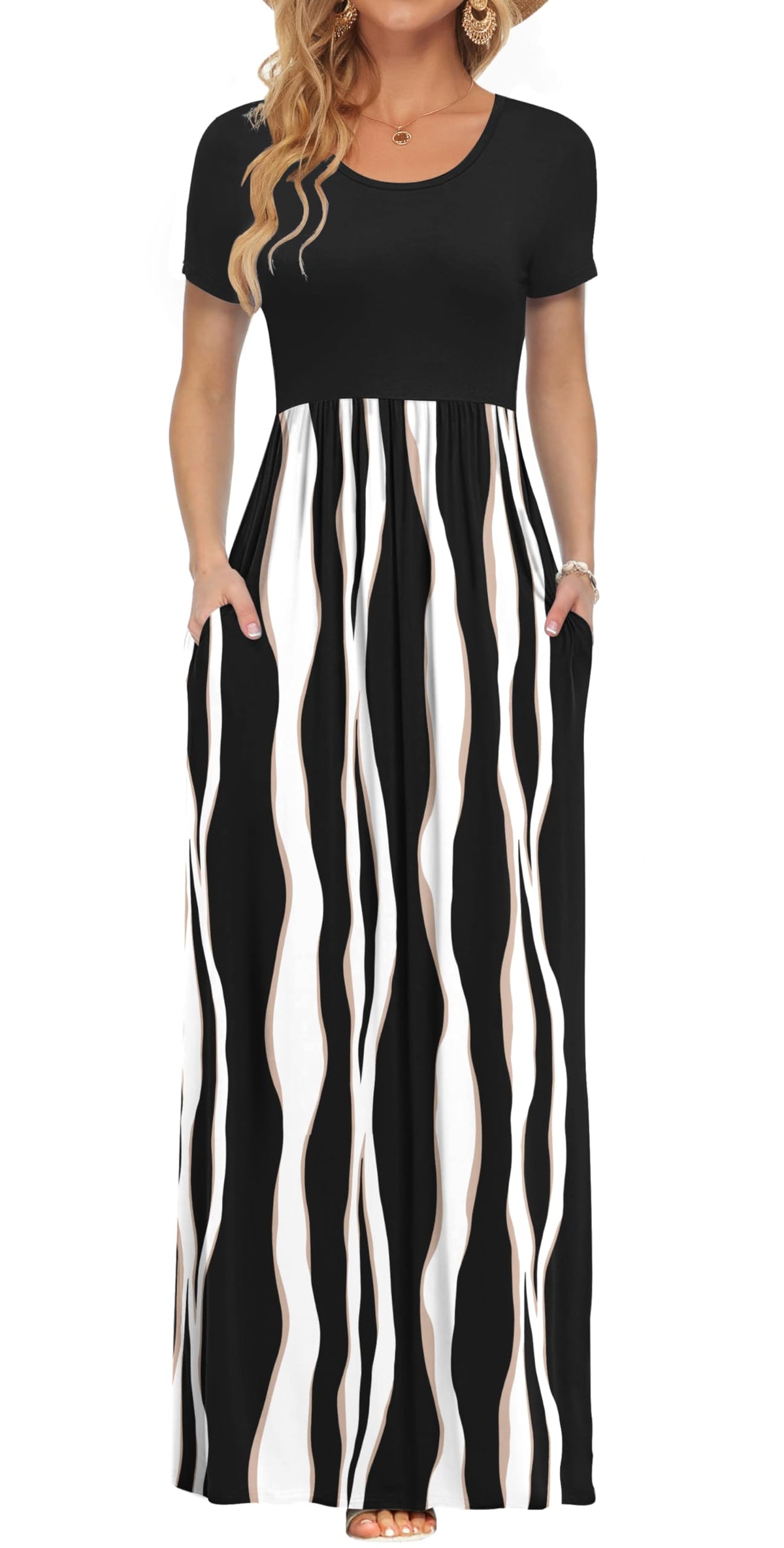 AUSELILY Women's Summer Short Sleeve Loose Plain Casual Long Maxi Dresses