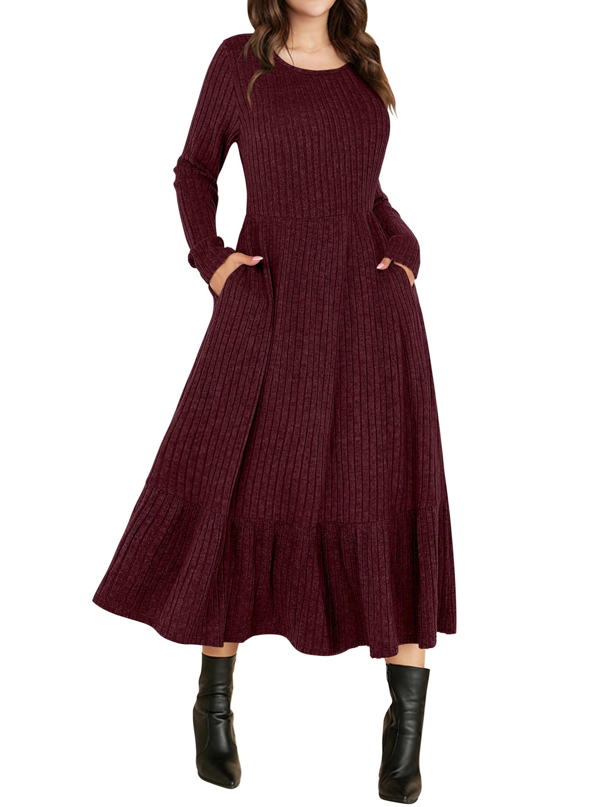 ANRABESS Womens Fall Long Sleeve Midi Dress