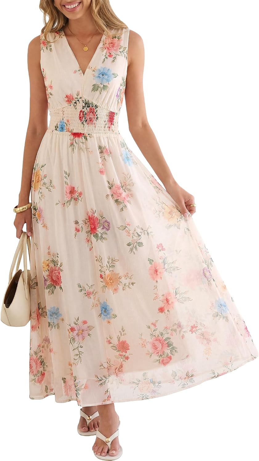 ANRABESS Women's Floral Tulle Wedding Guest Maxi Dress