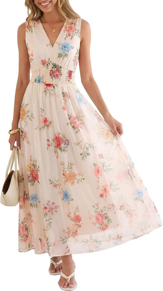 ANRABESS Women's Floral Tulle Wedding Guest Maxi Dress