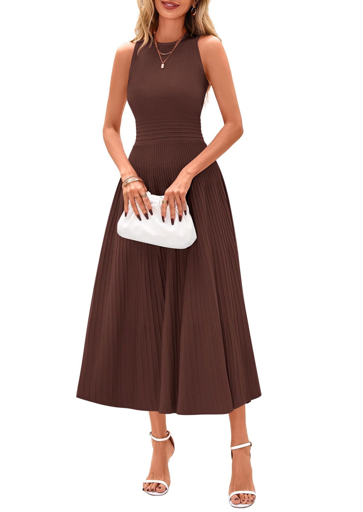 PRETTYGARDEN Women's Summer Pleated Midi Work Dress