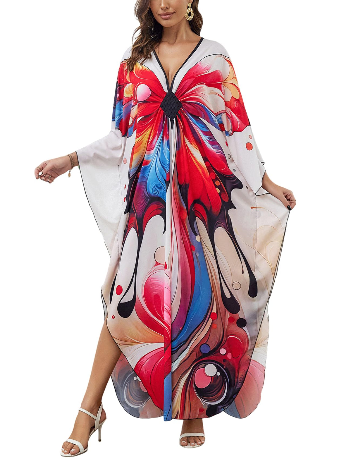 KECVOT Kaftan Dresses for Women Plus Size Batwing Sleeve Caftans Long Bathing Suit Cover Up Maxi Beach Dress Loungewear