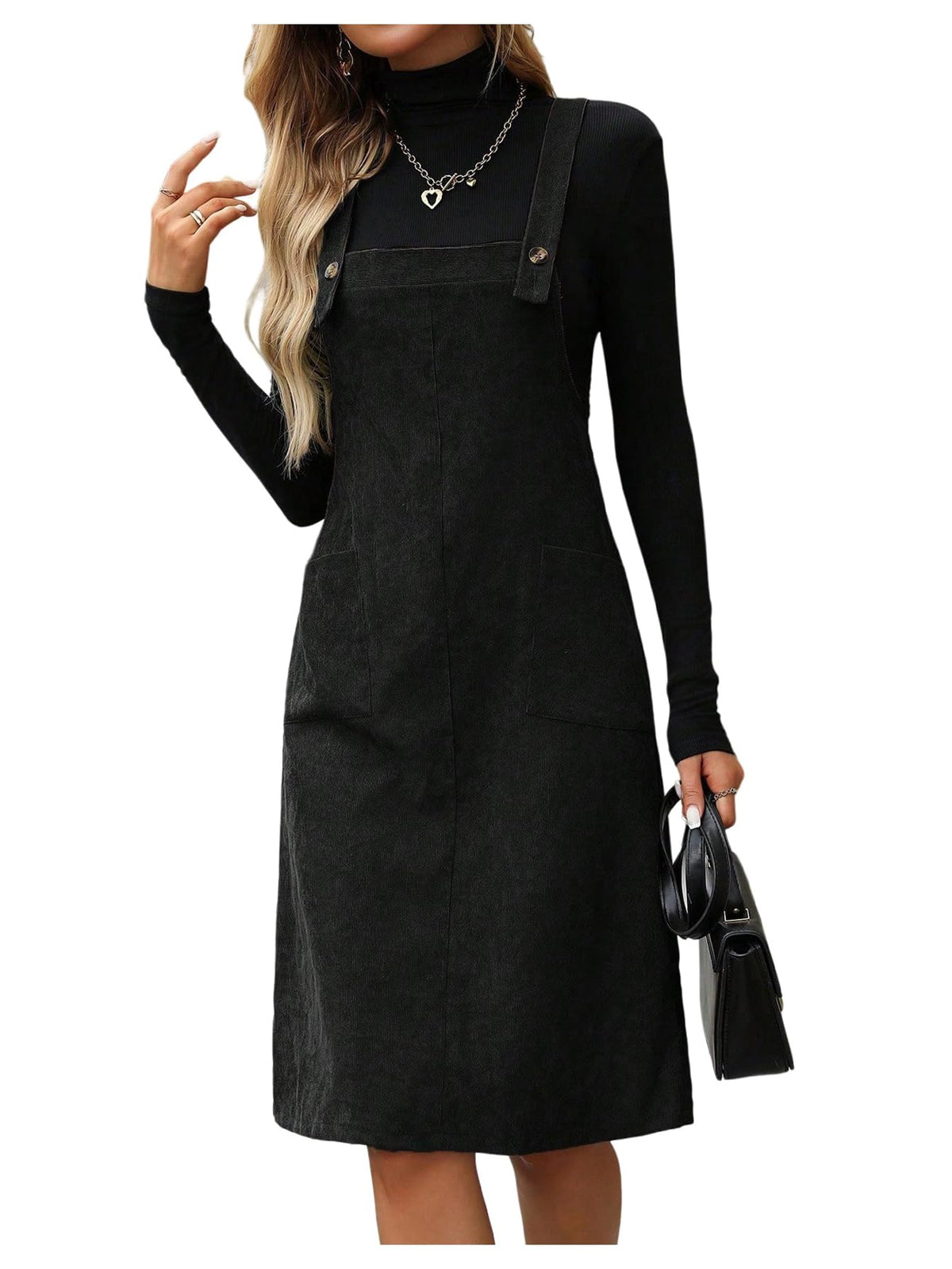 SOLY HUX Women's Sleeveless Corduroy Overall Dress Knee Length Dresses
