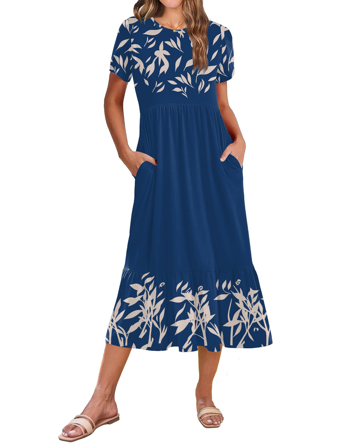 Zeagoo Women Summer Midi A Line Dress Short Sleeve Casual Flowy Tiered Beach Long Sundress with Pockets 2026 Vacation Travel