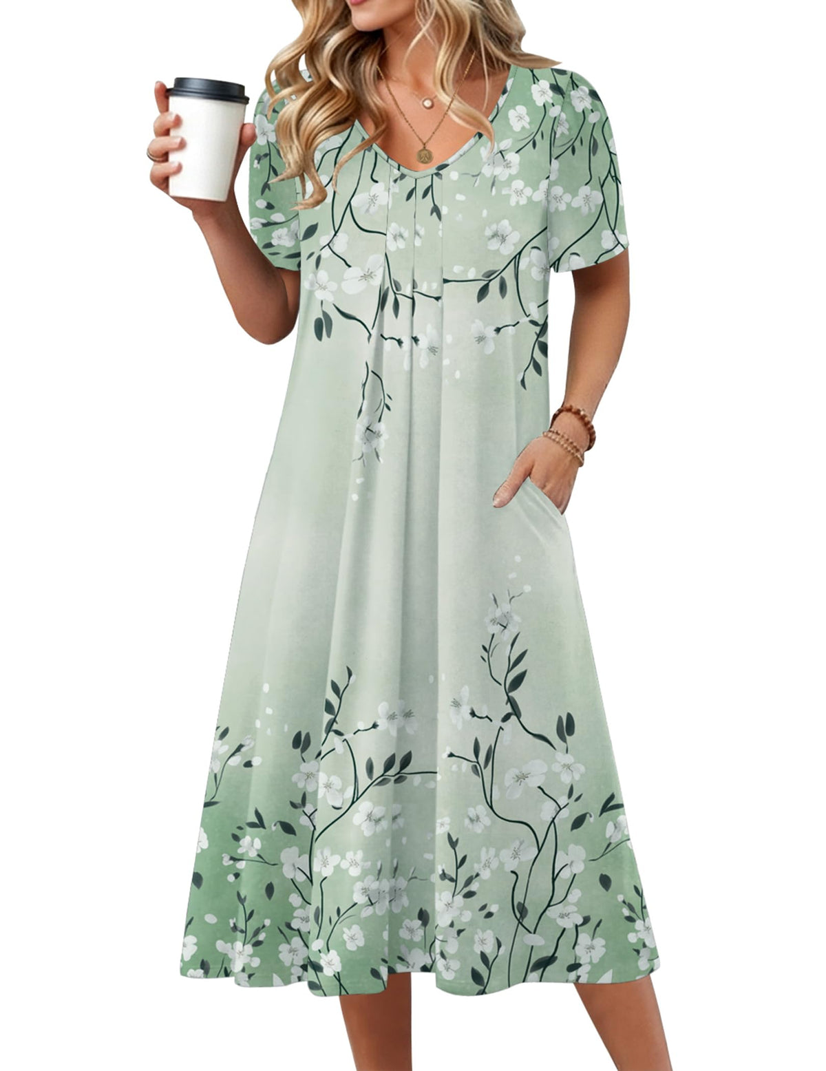 Zeagoo Summer Casual Dress for Womens Floral Midi Sundress with Pockets
