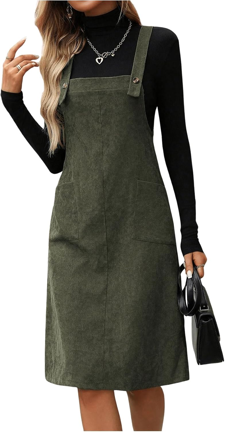 SOLY HUX Women's Sleeveless Corduroy Overall Dress Knee Length Dresses