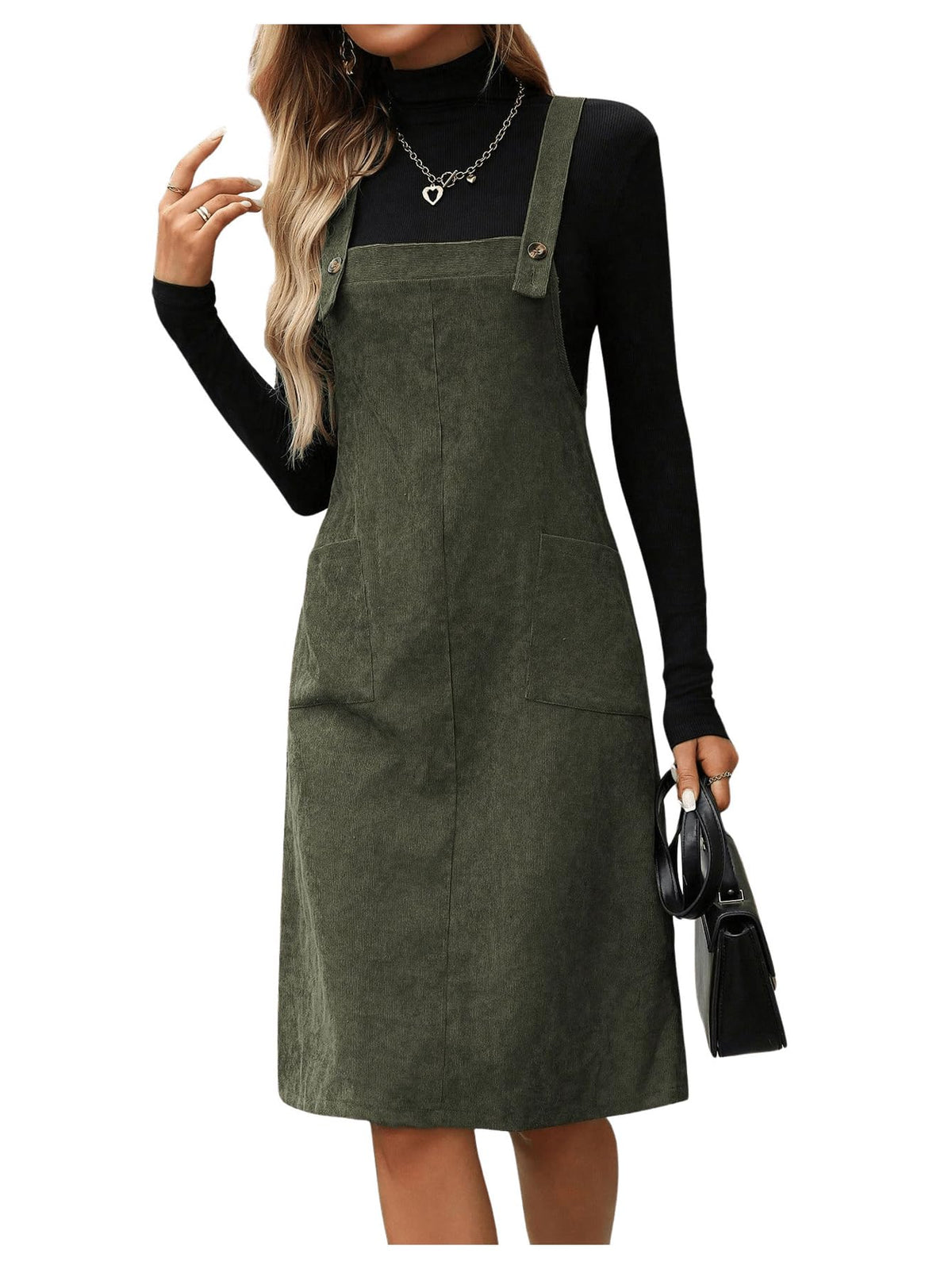SOLY HUX Women's Sleeveless Corduroy Overall Dress Knee Length Dresses