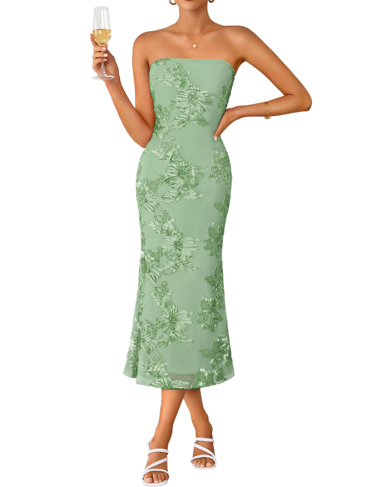 ZESICA 2026 Summer Strapless Floral Cocktail Wedding Guest Dress for Women