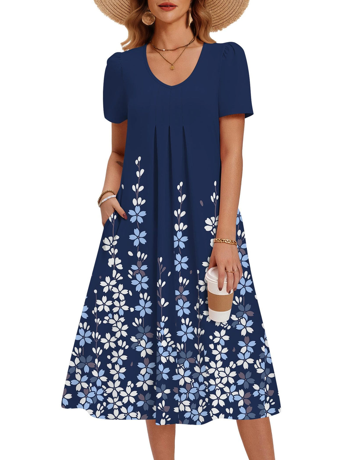 Zeagoo Summer Casual Dress for Womens Floral Midi Sundress with Pockets