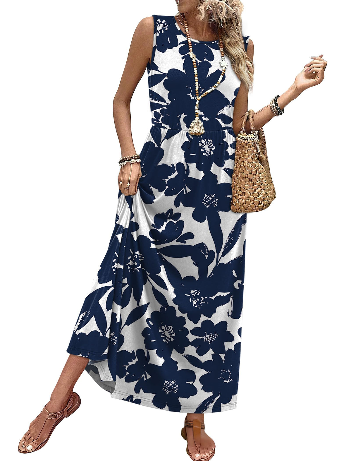 WIHOLL Summer Dresses for Women 2026 Maxi Dresses Long Flowy A Line Sleeveless Sundresses with Pockets