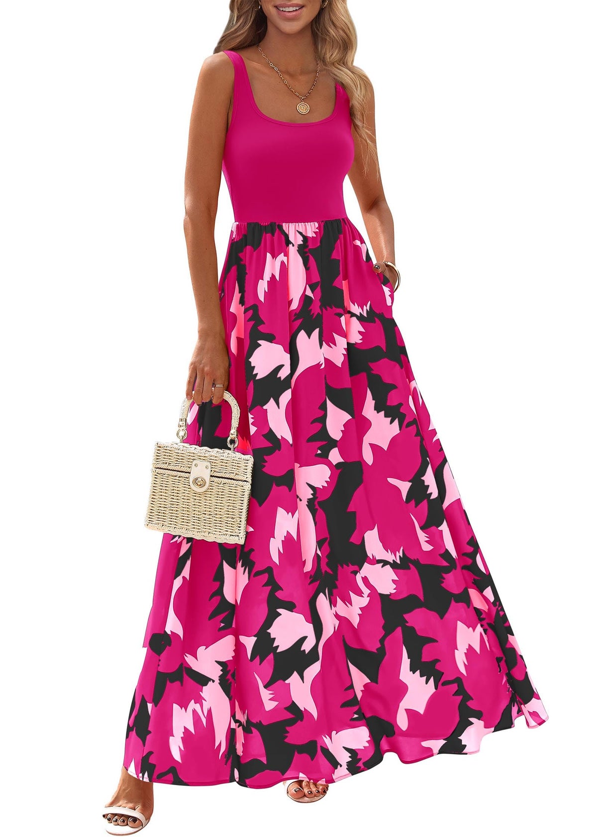 KIRUNDO Women's Summer Maxi Dress Boho Floral Long Sundress