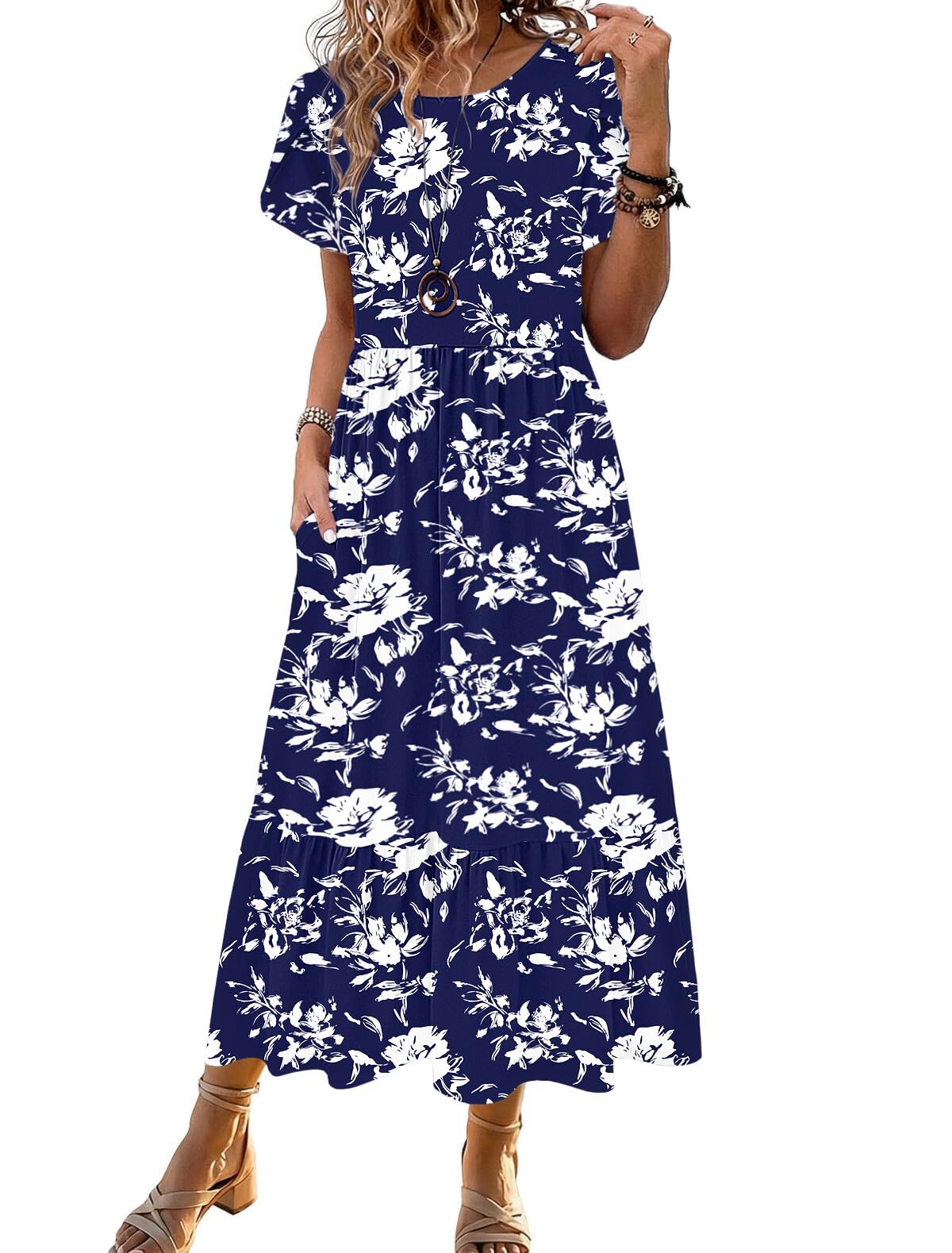 HOTOUCH Summer Dresses for Women 2026 Casual Midi Boho T Shirt Dress Ladies Sundress Aline Long Beach Vacation Clothes