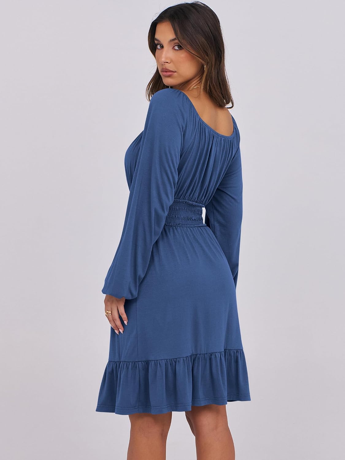 ANRABESS Women Long Lantern Sleeve Square Neck Fall Short Dress