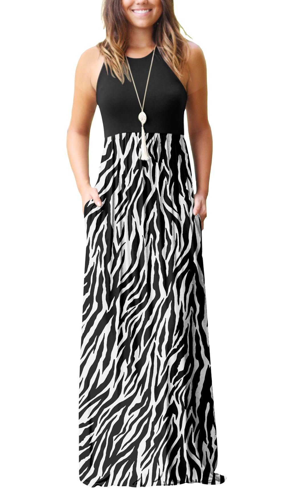 GRECERELLE Women's Summer Sleeveless Casual Long Tank Maxi Dress with Pockets (XS-3XL)