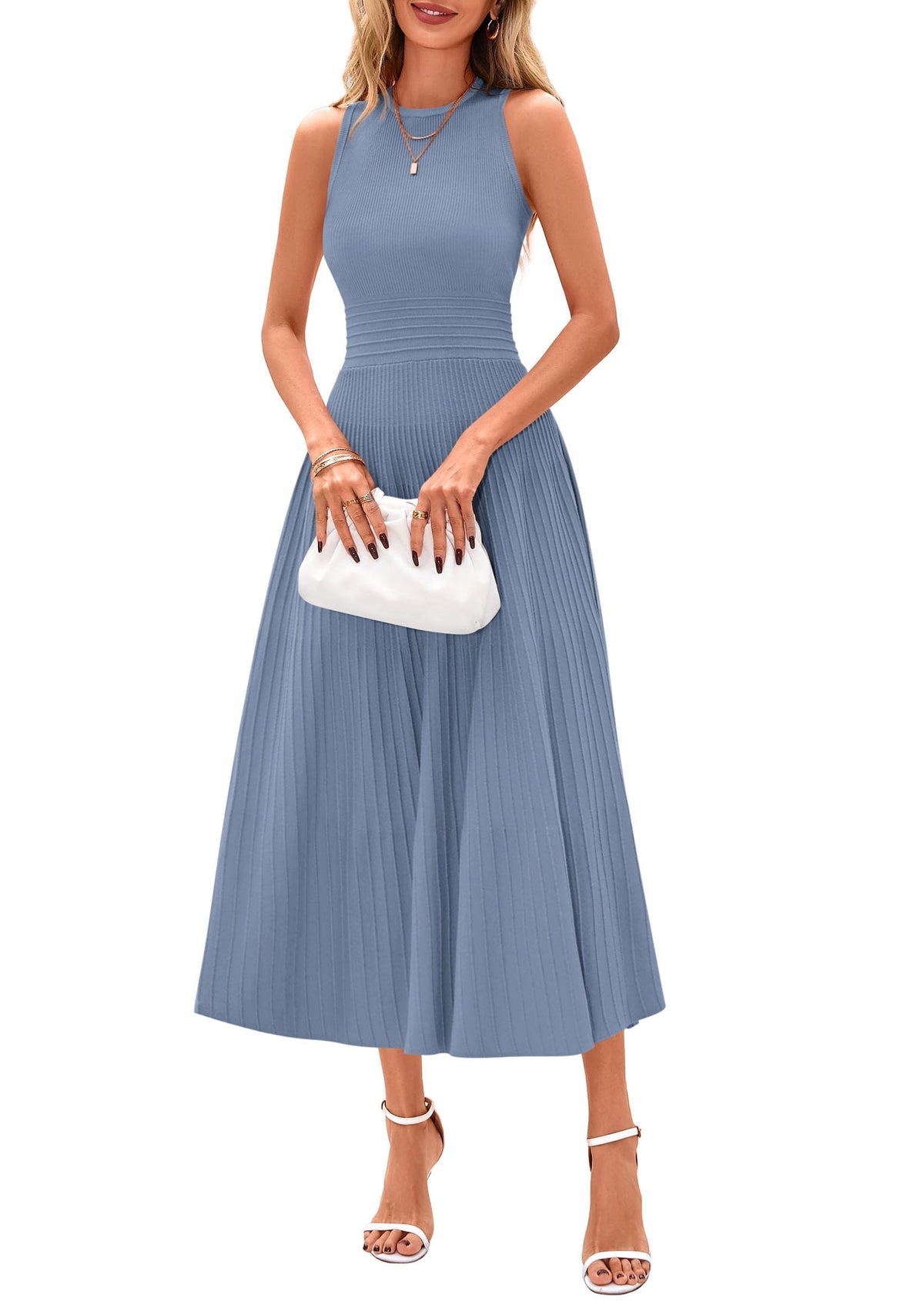 PRETTYGARDEN Women's Summer Pleated Midi Work Dress