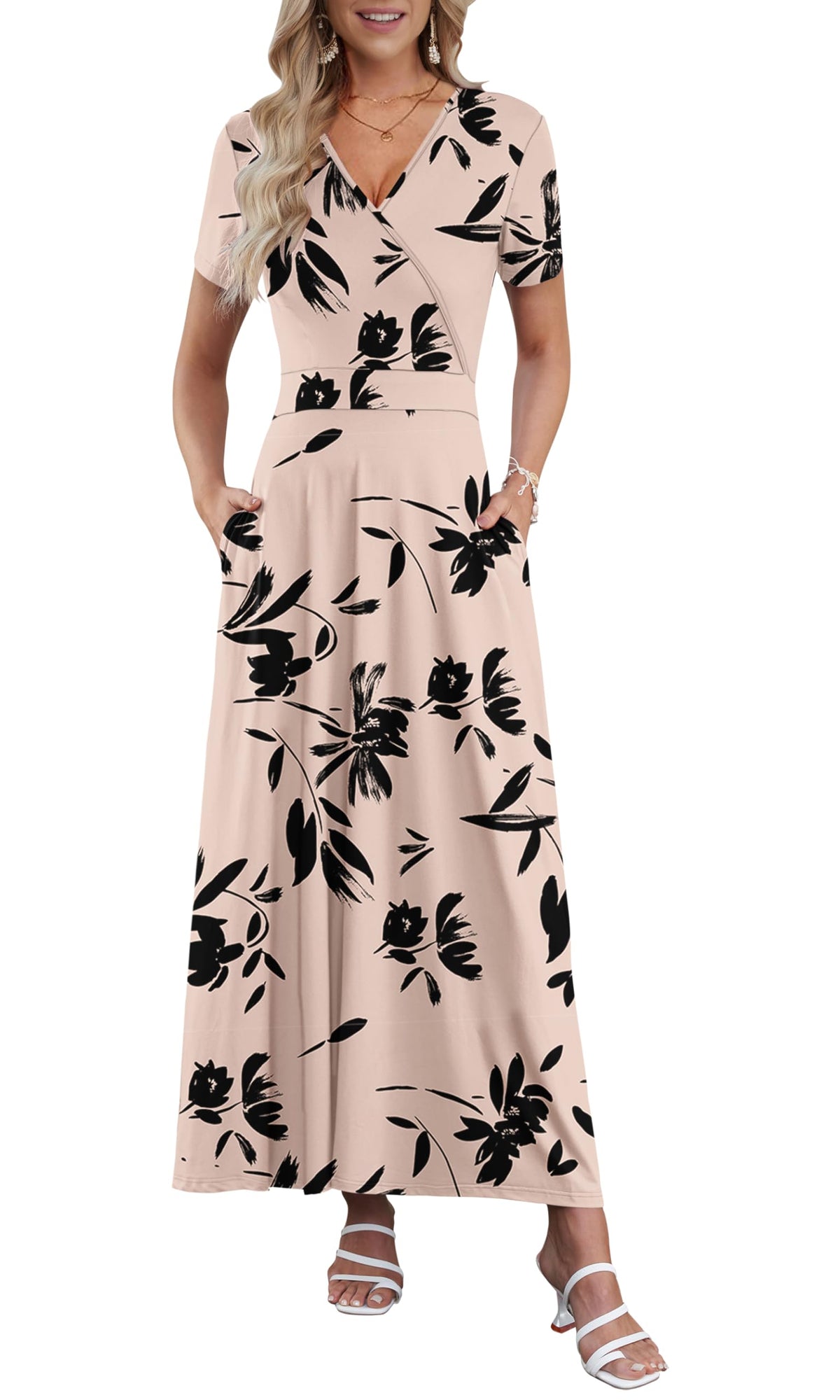 AUSELILY Maxi Dresses for Women Ankle Length Floral Beach Long Flowy Dress