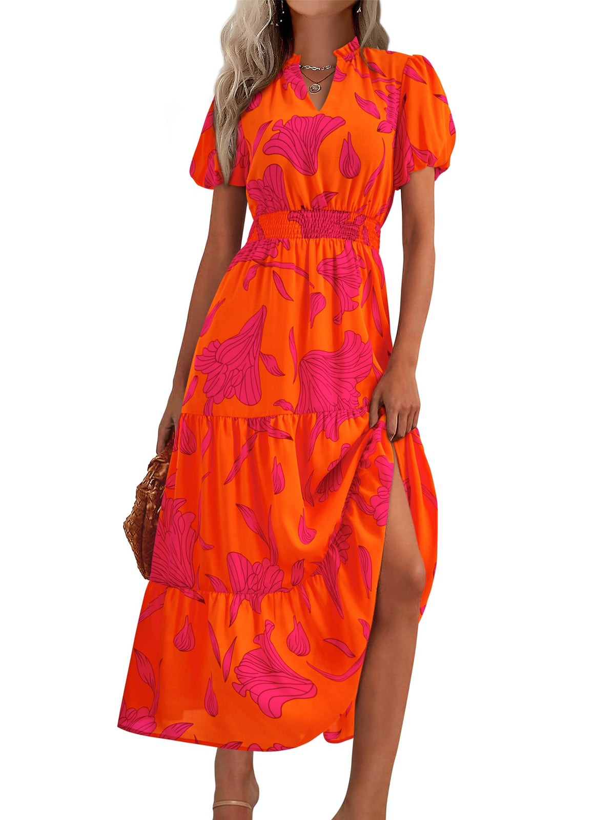 MASCOMODA Summer Maxi Dresses for Women 2026 Short Sleeve Long Floral Dress