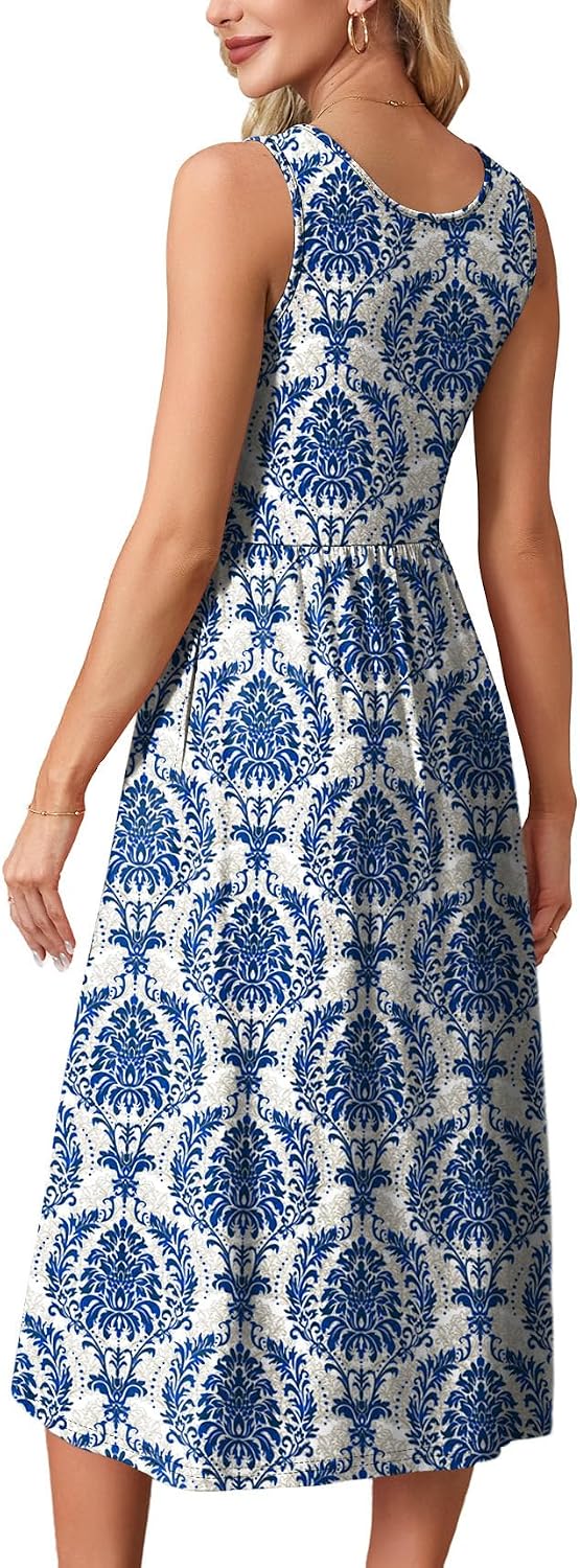 WIHOLL Summer Dresses for Women Flowy Casual Midi Dress Beach Vacation Sundresses with Pockets