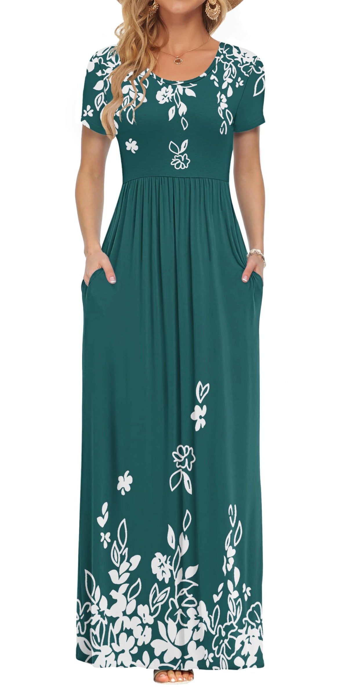 AUSELILY Women's Summer Short Sleeve Loose Plain Casual Long Maxi Dresses