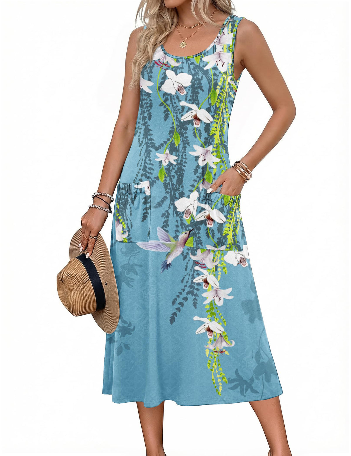 Zeagoo Womens Summer Midi Dresses 2026 Casual Sleeveless Tank Sundresses A Line Crewneck Beach Vacation Dress with Pockets