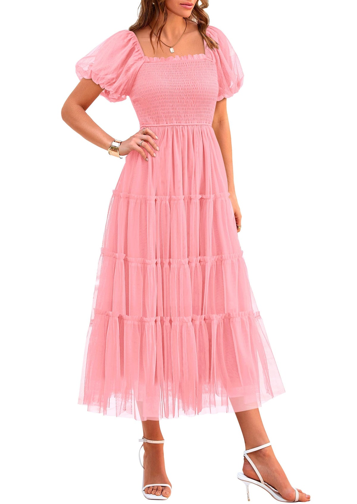 PRETTYGARDEN Women's Summer Smocked Midi Tulle Dress