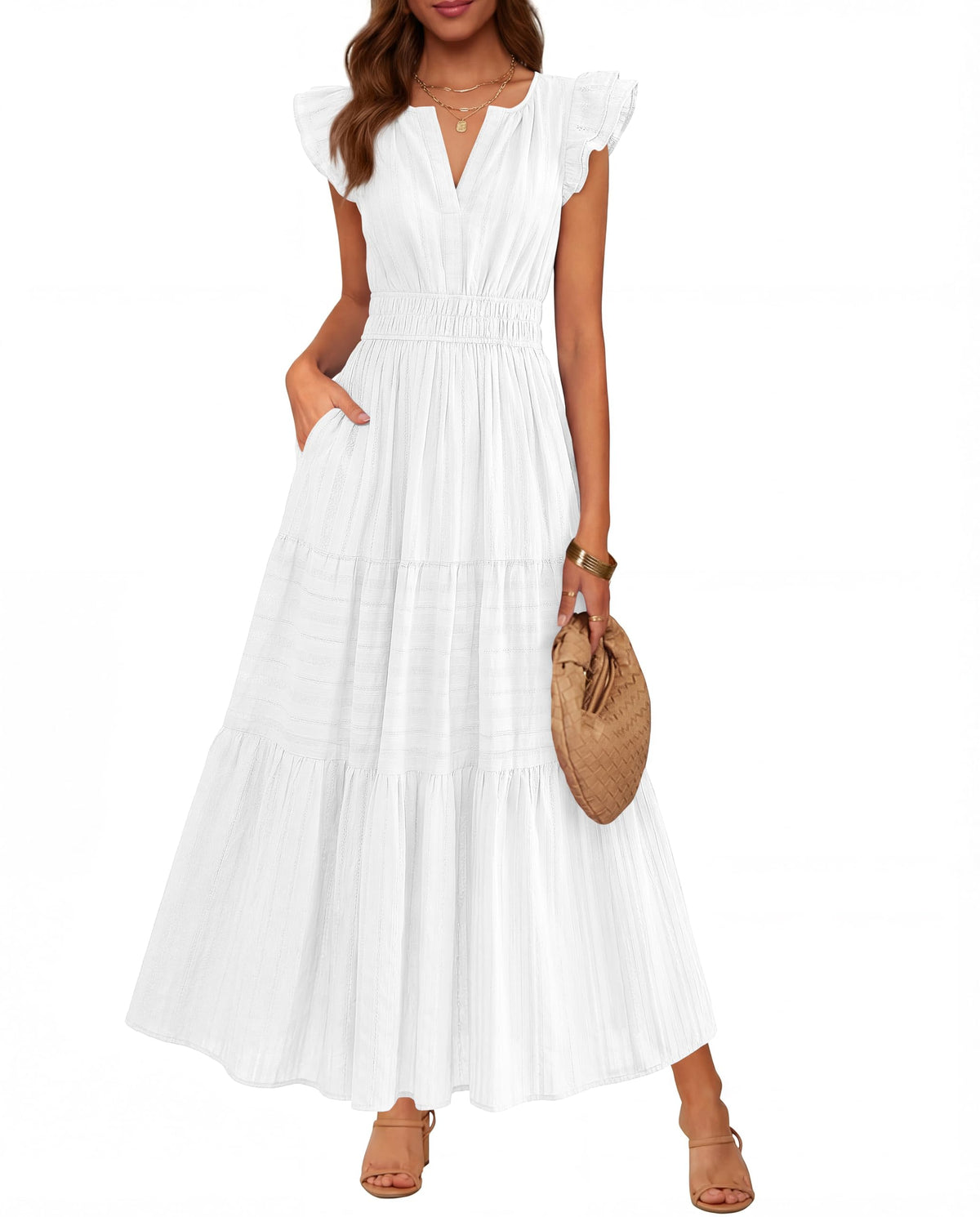 BTFBM Womens Summer Casual Ruffle Sleeve Maxi Dress