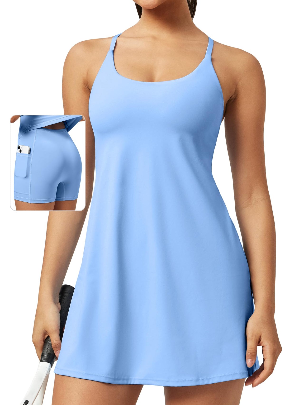 Ewedoos Athletic Tennis Dress for Women with Shorts Underneath Easy Peezy U Neck Adjustable Straps Active Workout Dress
