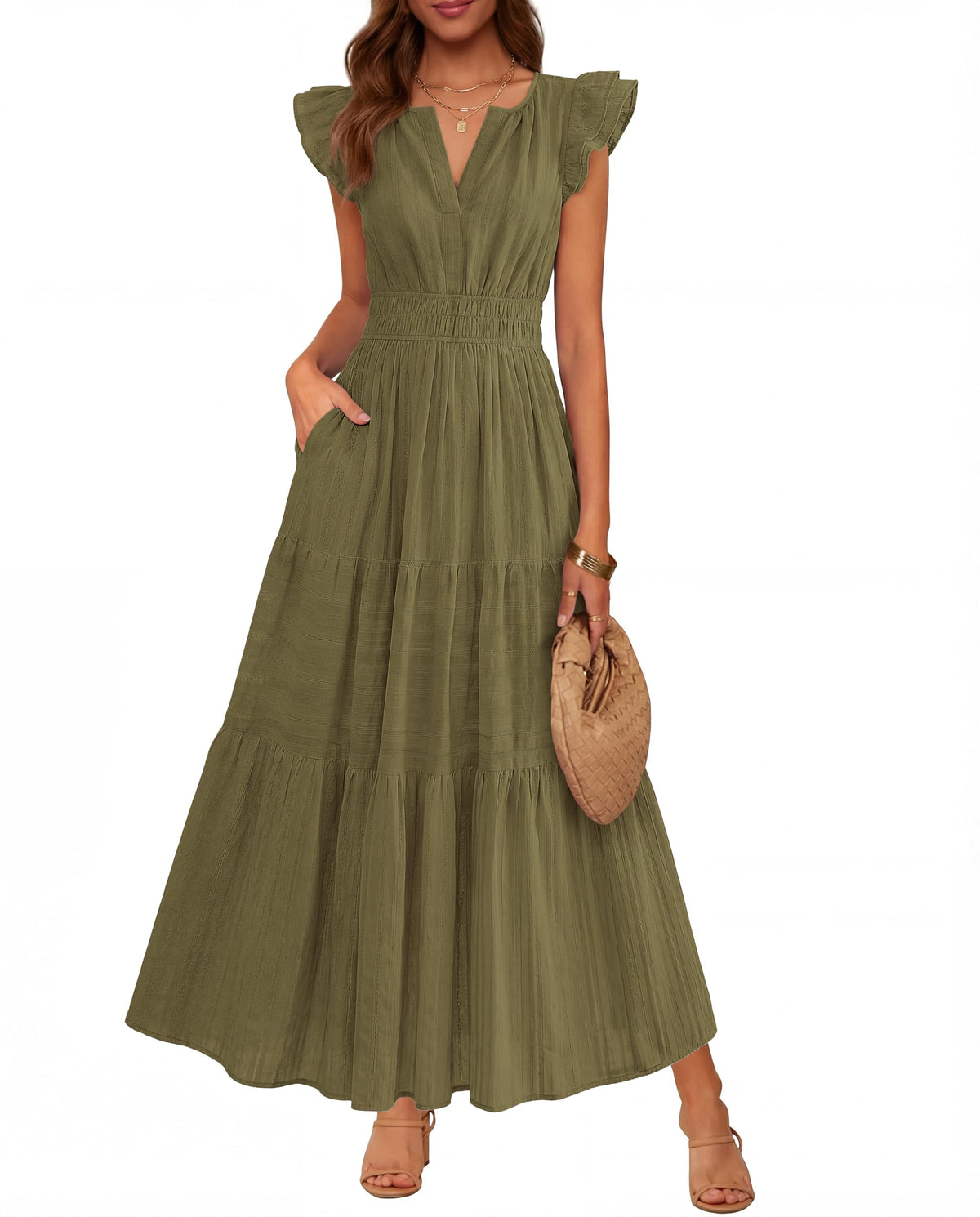 BTFBM Womens Summer Casual Ruffle Sleeve Maxi Dress