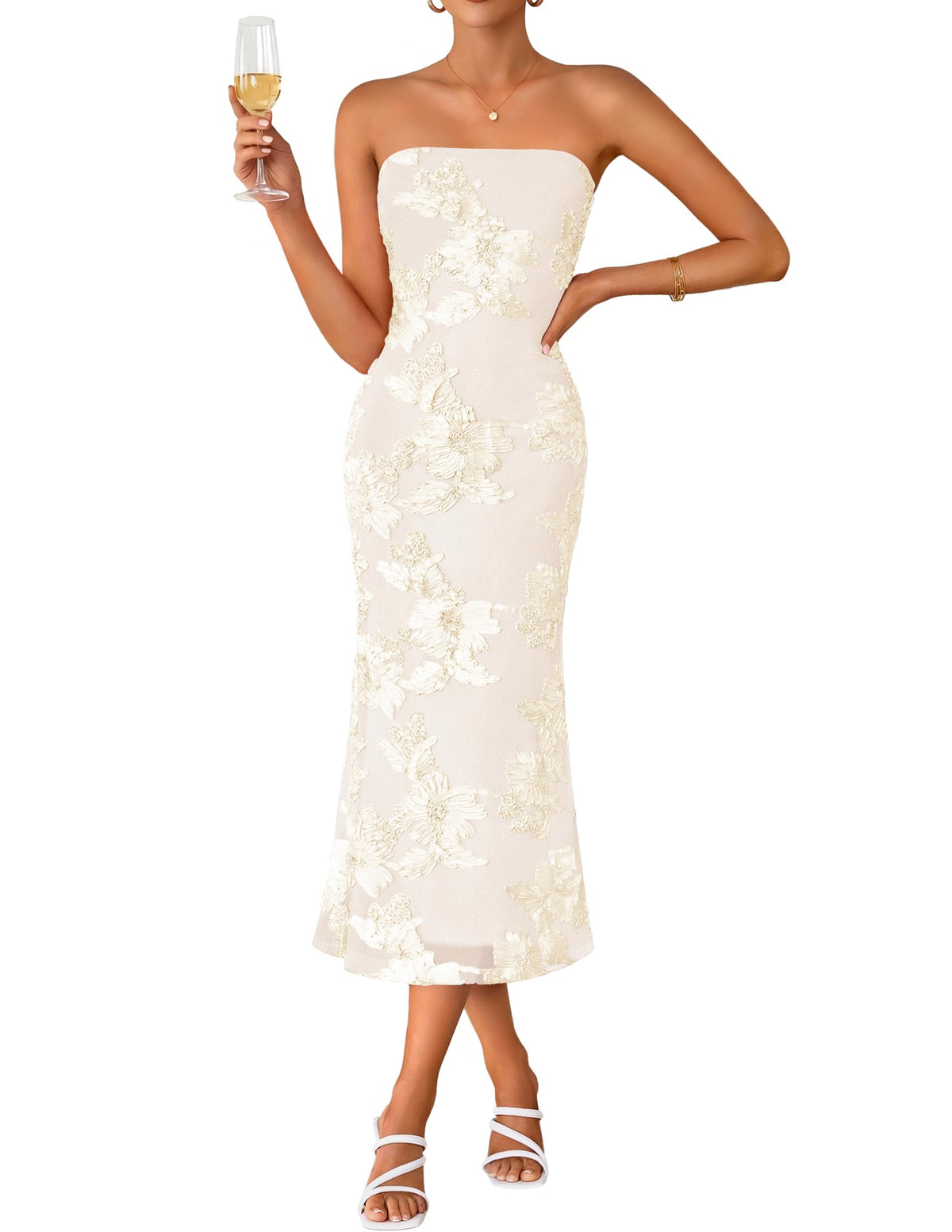 ZESICA 2026 Summer Strapless Floral Cocktail Wedding Guest Dress for Women