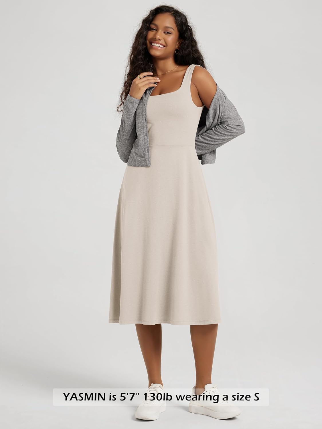 ODODOS Square Neck Midi Dress with Pockets for Women Summer Casual Sleeveless Sundress Flare Tank Dress