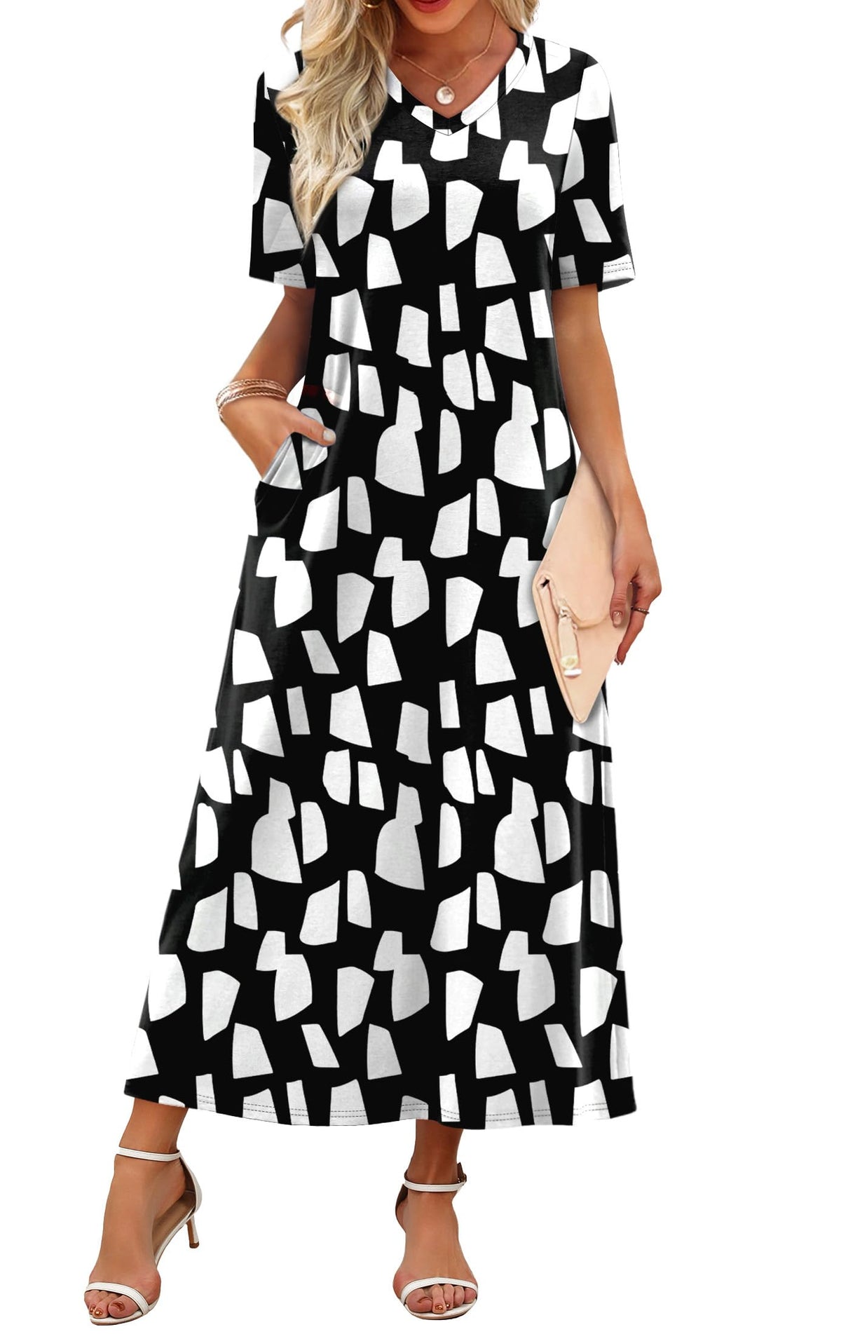 WIHOLL Women's Maxi Dresses V Neck Vacation Beach Sundresses Floral Travel Summer Dress