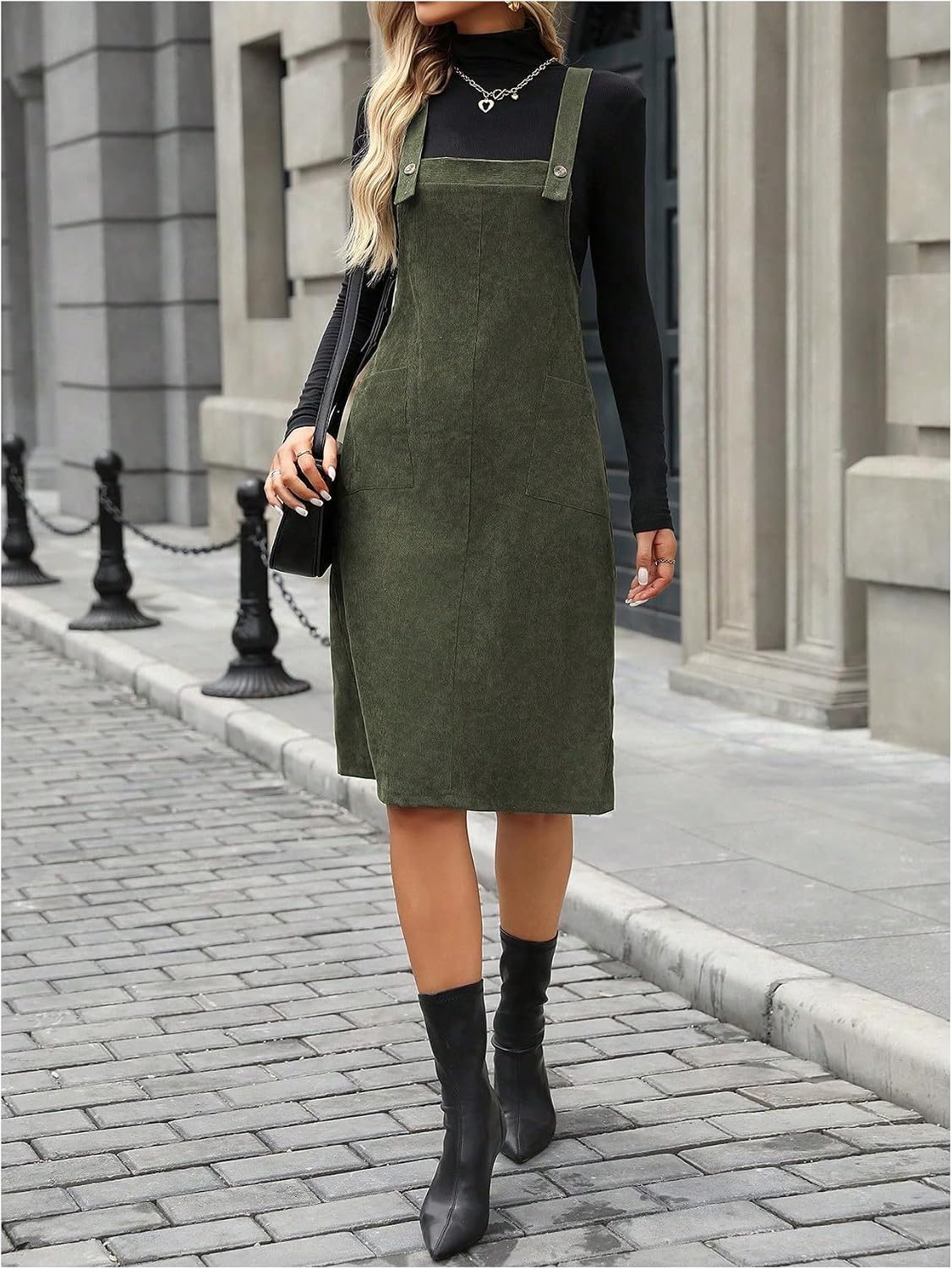 SOLY HUX Women's Sleeveless Corduroy Overall Dress Knee Length Dresses