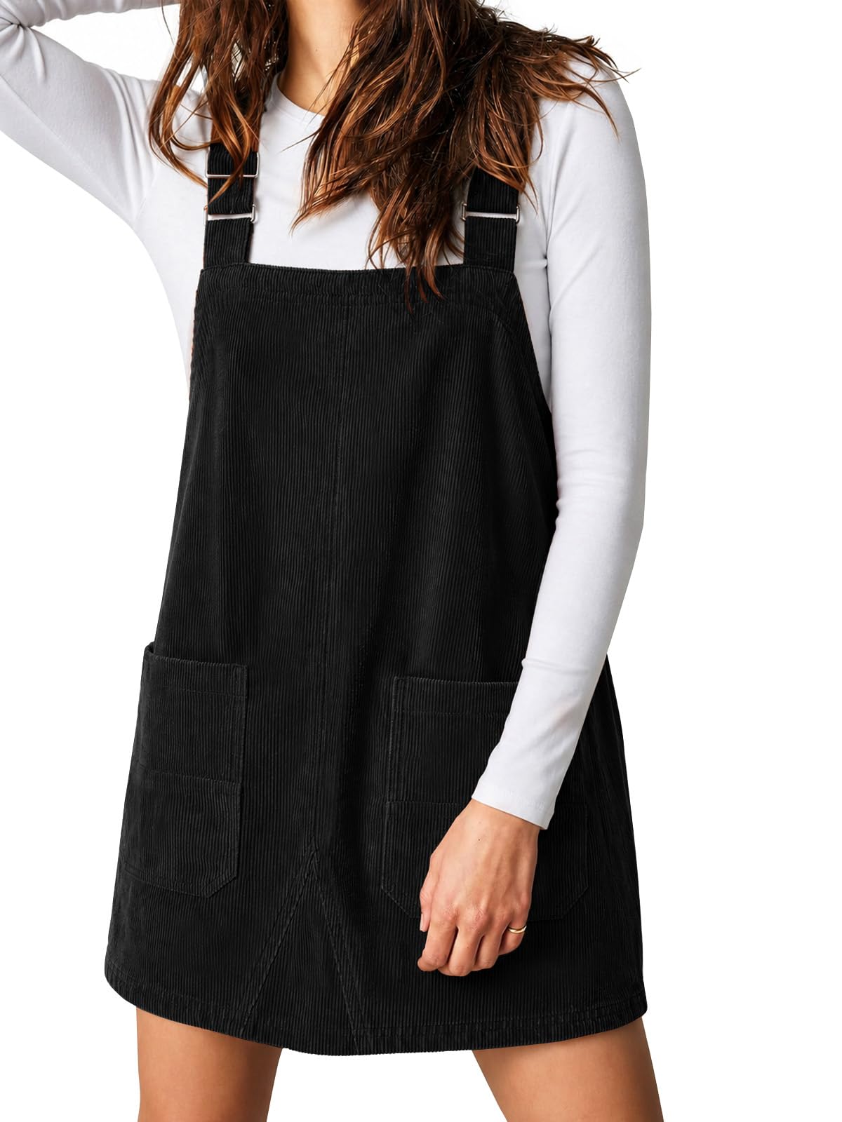 Yousify Women's Corduroy Overalls Dress Square Neck Mini Jumper Dress