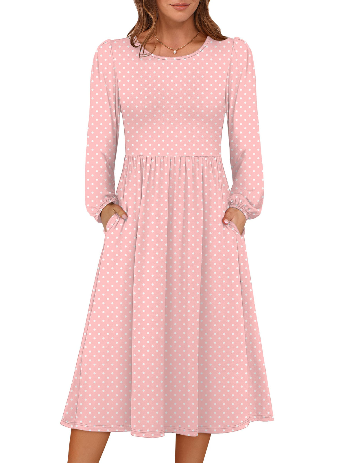 ANRABESS Women Long Sleeve Casual Fall Midi Dress Lightweight with Pockets