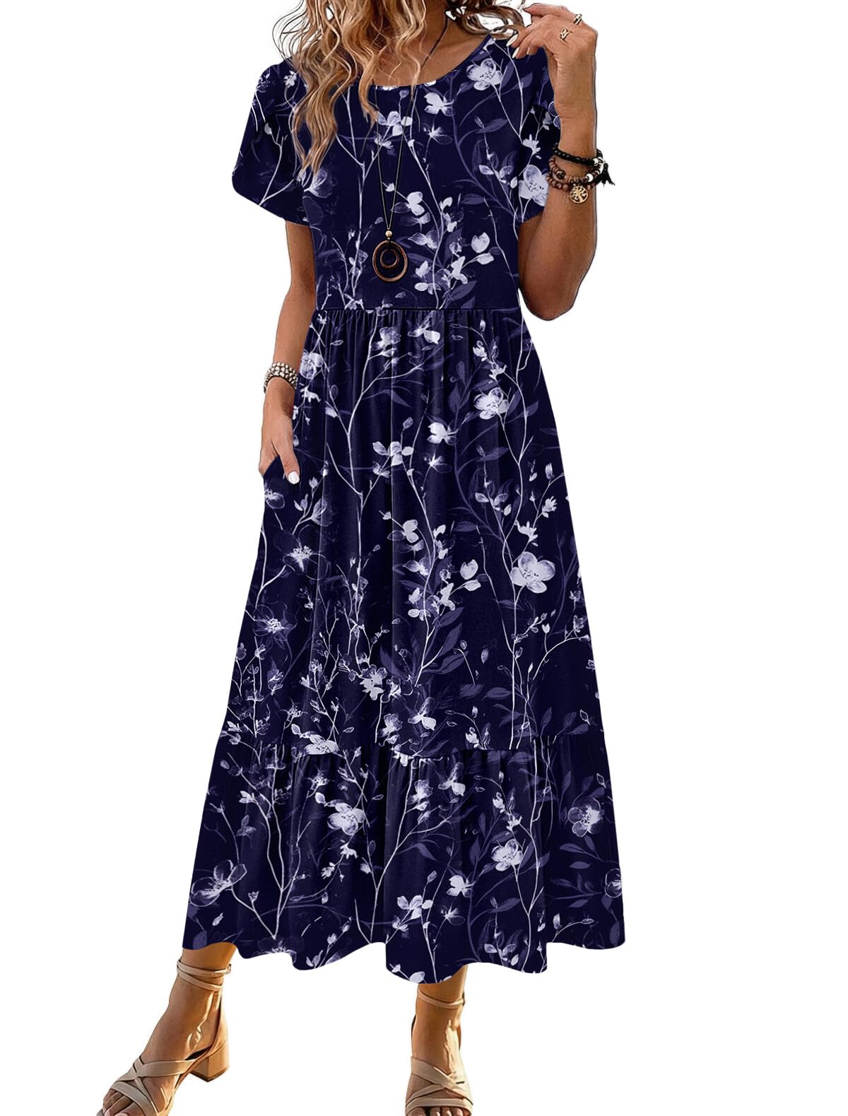 HOTOUCH Summer Dresses for Women 2026 Casual Midi Boho T Shirt Dress Ladies Sundress Aline Long Beach Vacation Clothes