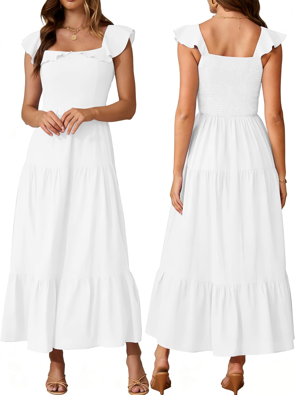 Womens Summer Sleeveless Maxi Dress Square Neck