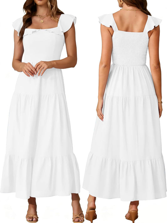 Womens Summer Sleeveless Maxi Dress Square Neck